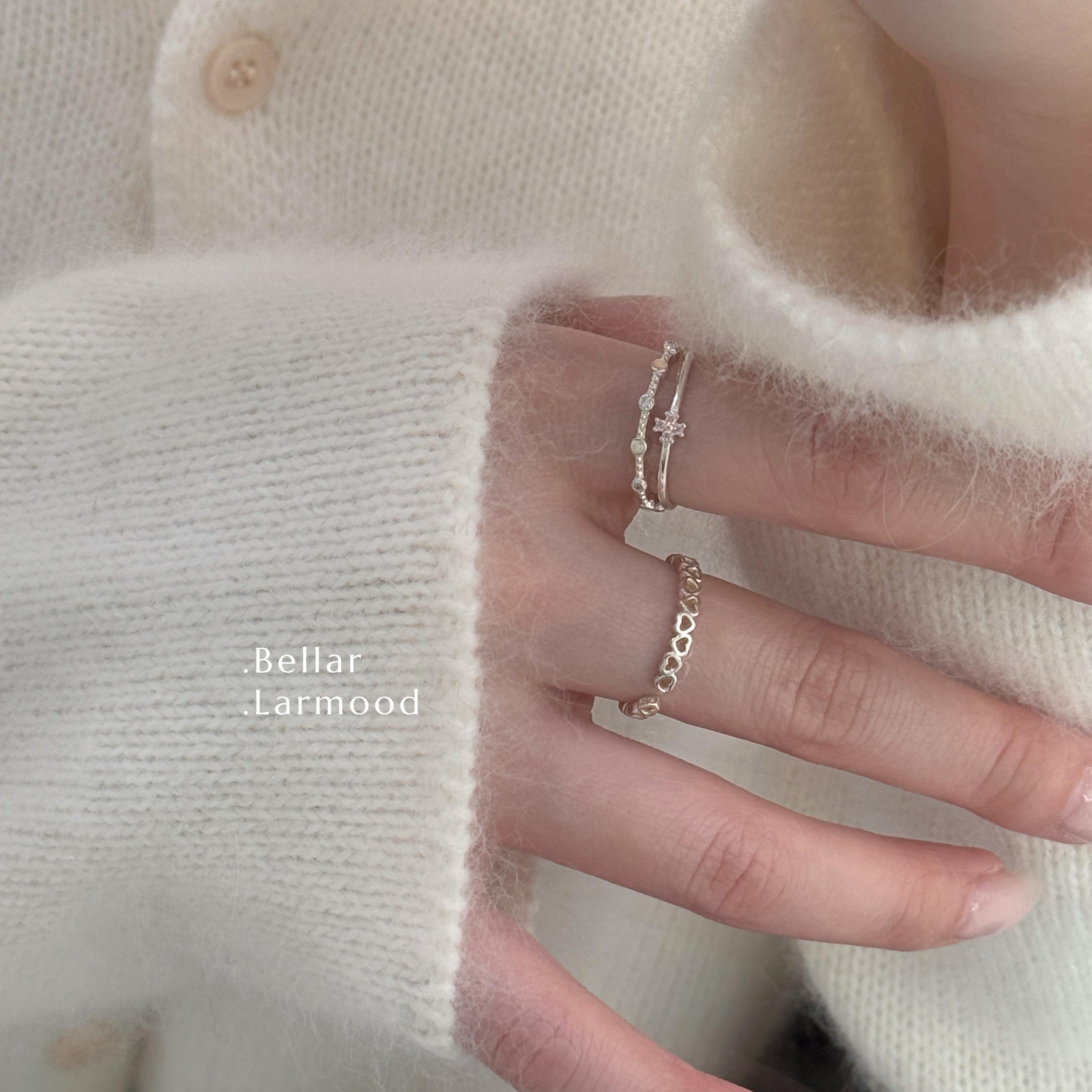 爱心镶钻开口戒指黑色s925复古