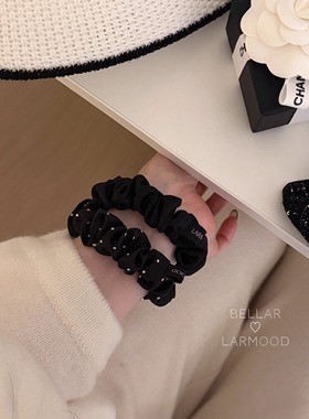 Bellar/larmood 真丝newsize 黑色波点miu系少女丸子头低马尾发圈