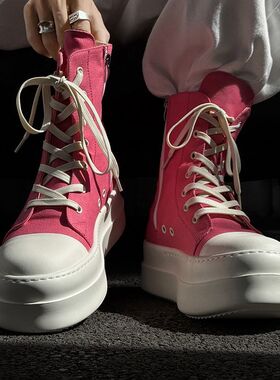 大头马丁靴男RO风高帮鞋厚底增高潮款系带帆布鞋街头百搭短靴子男