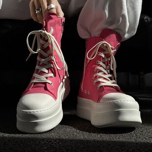 大头马丁靴男RO风高帮鞋厚底增高潮款系带帆布鞋街头百搭短靴子男