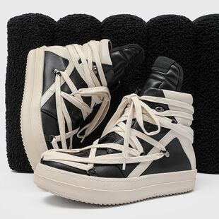 RO倒三角增高潮流五芒星休闲潮鞋百搭厚底暗黑鞋子男短靴男高帮鞋