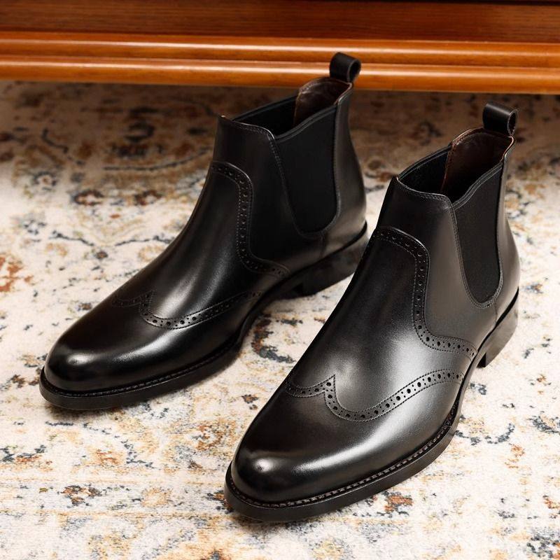 切尔西靴男2024新款冬季加绒雕花高帮皮鞋男布洛克厚底增高马丁靴,流行男鞋,切尔西靴,淘宝优惠券,粉丝福利购,淘宝优惠卷