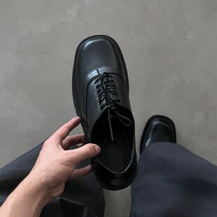 春季方头皮鞋男款德比鞋情侣黑色商务正装休闲潮流cleanfit鞋子女