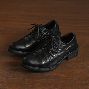 尖头德比鞋男翘头潮款休闲小众厚底增高巫师鞋模特走秀高跟皮鞋男