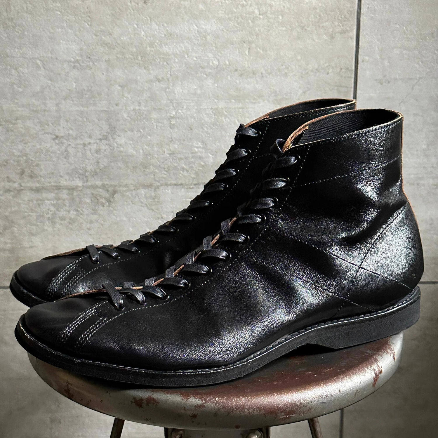 牛仔阿美咔叽复古短脸靴工装靴男女拳击靴高帮皮鞋美式潮款马丁靴