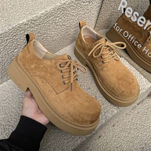 大头cleanfit翻毛皮德比鞋男女厚底增高英伦风工装低帮大黄靴皮鞋