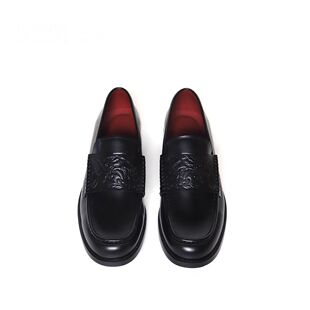 吸血鬼压花皮鞋一脚蹬乐福鞋男女潮款通勤复古德比鞋英伦风休闲鞋