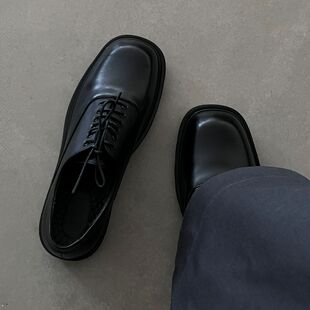春季方头皮鞋男款德比鞋情侣黑色商务正装休闲潮流cleanfit鞋子女