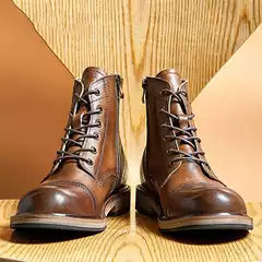 High-Top Martin Boots for Men, Thick-Soled, Height-Increasing, British Style Work Boots, Trendy Casual Men's Leather Boots, Retro Motorcycle Boots