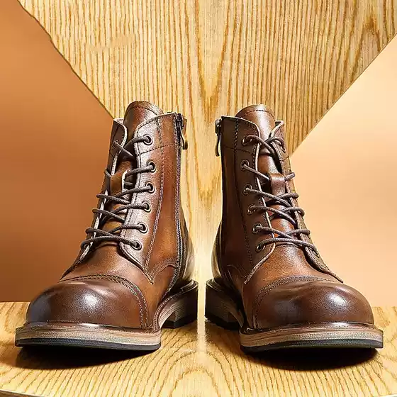 High-Top Martin Boots for Men, Thick-Soled, Height-Increasing, British Style Work Boots, Trendy Casual Men's Leather Boots, Retro Motorcycle Boots