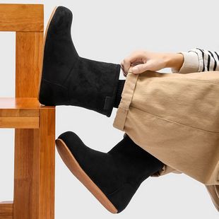 秋冬款套脚保暖棉鞋男女休闲短筒雪地靴加绒烟筒靴加厚切尔西靴潮