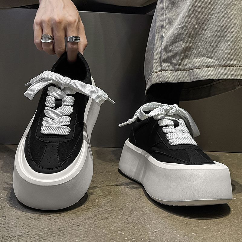 饼干鞋厚底黑白板鞋男增高松糕鞋透气帆布鞋百搭大头简约小白鞋潮,流行男鞋,休闲皮鞋,淘宝优惠券,粉丝福利购,淘宝优惠卷