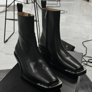 方头马丁靴男女高帮铁头靴高跟切尔西靴潮款拉链英伦风休闲靴子男