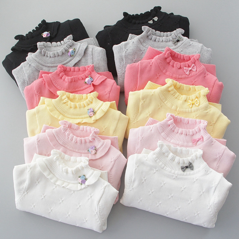 秋冬新款童装女童加绒毛衣套头儿童圆领加厚针织打底宝宝纯棉线衫