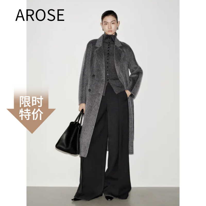 艾诺丝2025秋冬季双面呢大衣外套