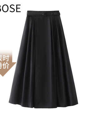 艾诺丝锦瑟2026年春夏新款黑色显瘦A字腰带半身腰裙女353110