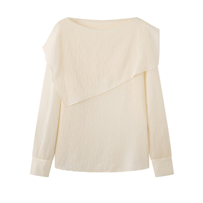 艾诺丝2026春季一字肩长袖衬衫女