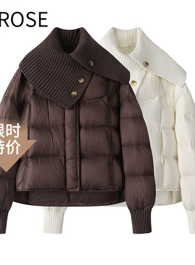 艾诺丝尚忆羽绒服2025冬季新款针织领拼接鸭绒泡芙羽绒服外套0020