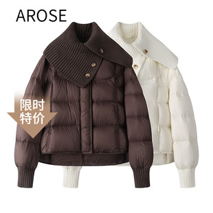 艾诺丝尚忆羽绒服2025冬季 针织领拼接鸭绒泡芙羽绒服外套0020 新款