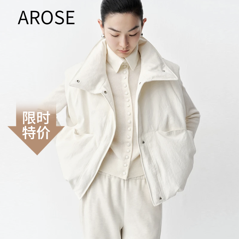 艾诺丝2025冬季无袖立领羽绒马甲