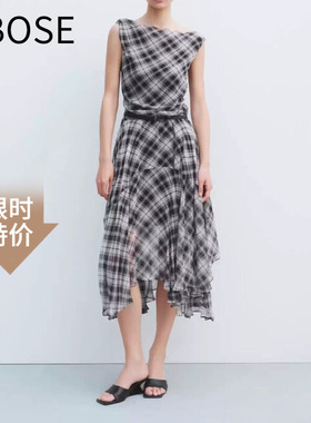 艾诺丝锦瑟2026夏季新款复古系带长款无袖格纹连衣裙女902122