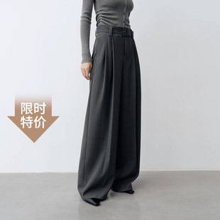 女301161 垂感休闲长裤 艾诺丝尚忆2026春新款 通勤风高腰阔腿裤