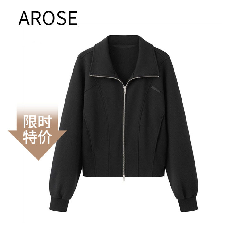 艾诺丝尚忆2026春季新款时尚黑色拉链立领短款外套女101146,女装/女士精品,短外套,淘宝优惠券,粉丝福利购,淘宝优惠卷