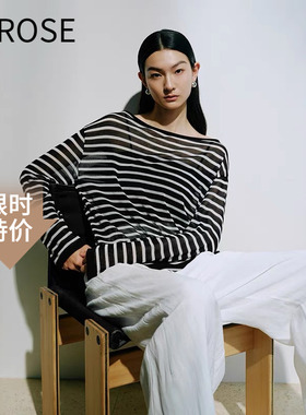 艾诺丝尚忆官方旗舰店2025春夏款时尚薄款圆领条纹针织衫女8116