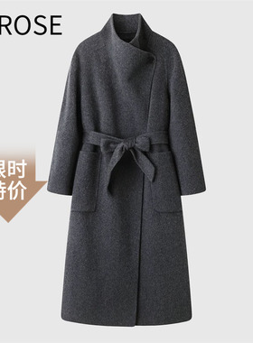 艾诺丝尚忆双面呢大衣2025年冬装新款保暖显瘦系带外套大衣22355
