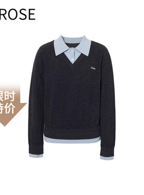 艾诺丝尚忆毛衣2025秋季新款沉檀灰套头羊毛针织衫上衣32951