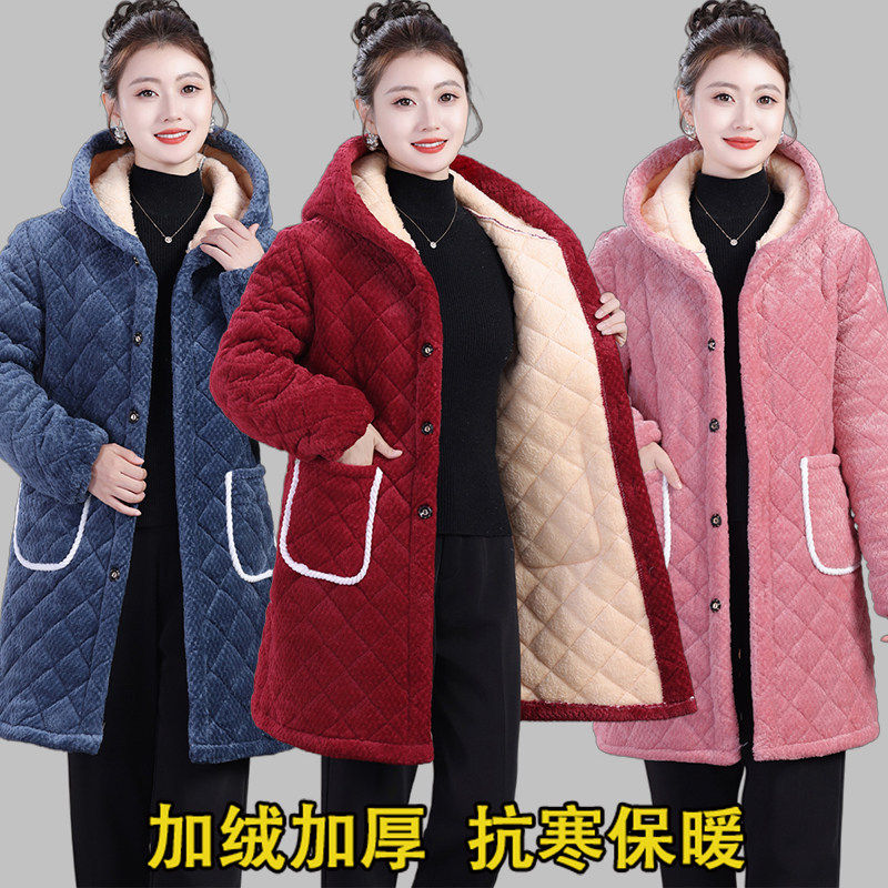 加绒加厚棉衣女士冬季中