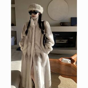 新款复古十字貂环保皮草外套女冬加厚高级感名媛貂皮长款过膝大衣