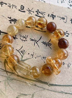 天然发晶黄塔晶水晶手链大颗粒珠子发晶柱子高级感水晶手串送闺蜜