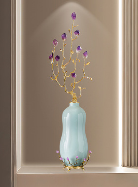 紫气东来水晶摆件轻奢高档招财发财树客厅玄关竖高长大型落地摆件