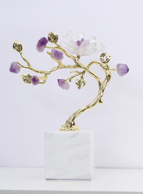 美式轻奢金色树枝紫水晶摆件样板间客厅玄关柜酒柜装饰摆设装饰品