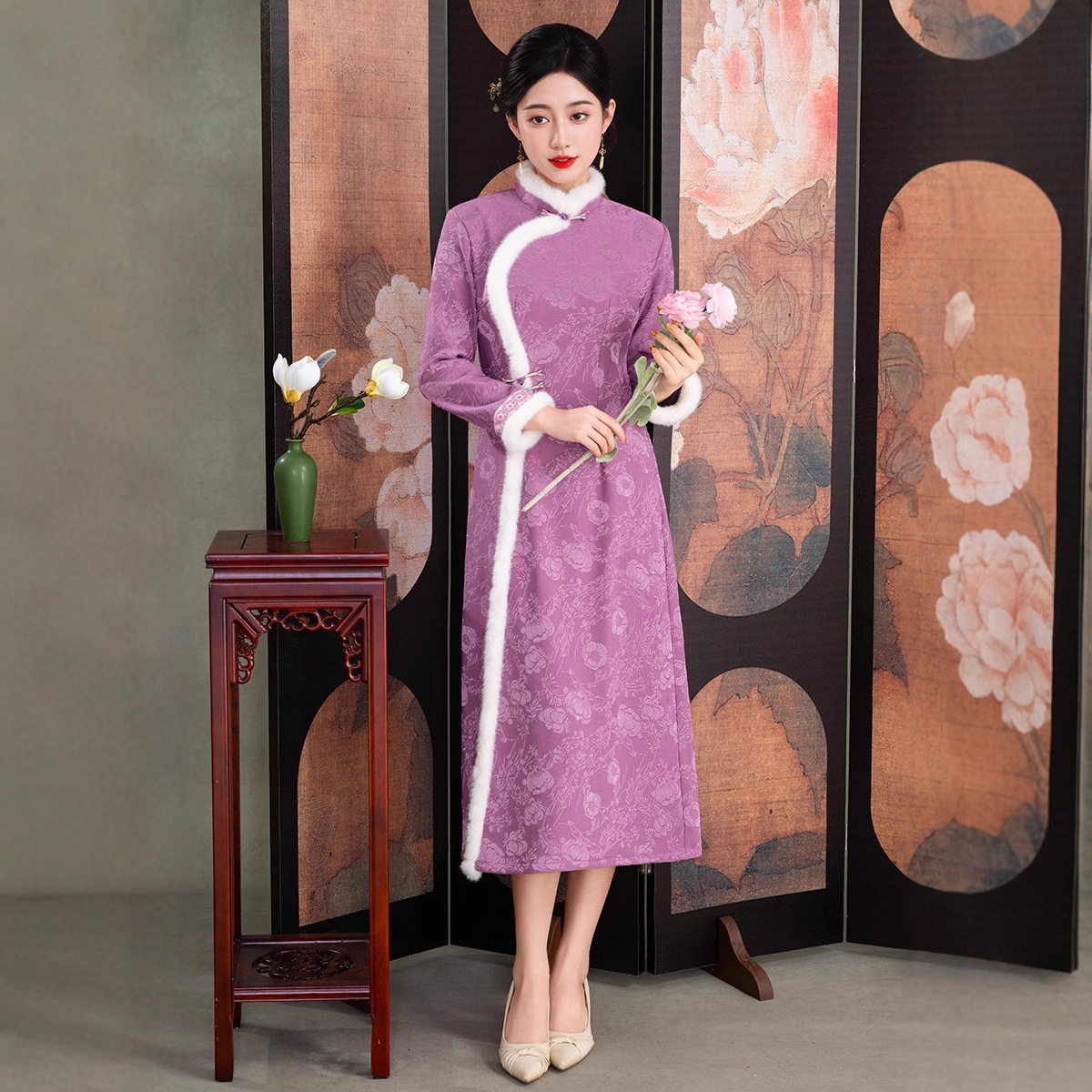 新式长袖旗袍妈妈礼服2025秋冬款