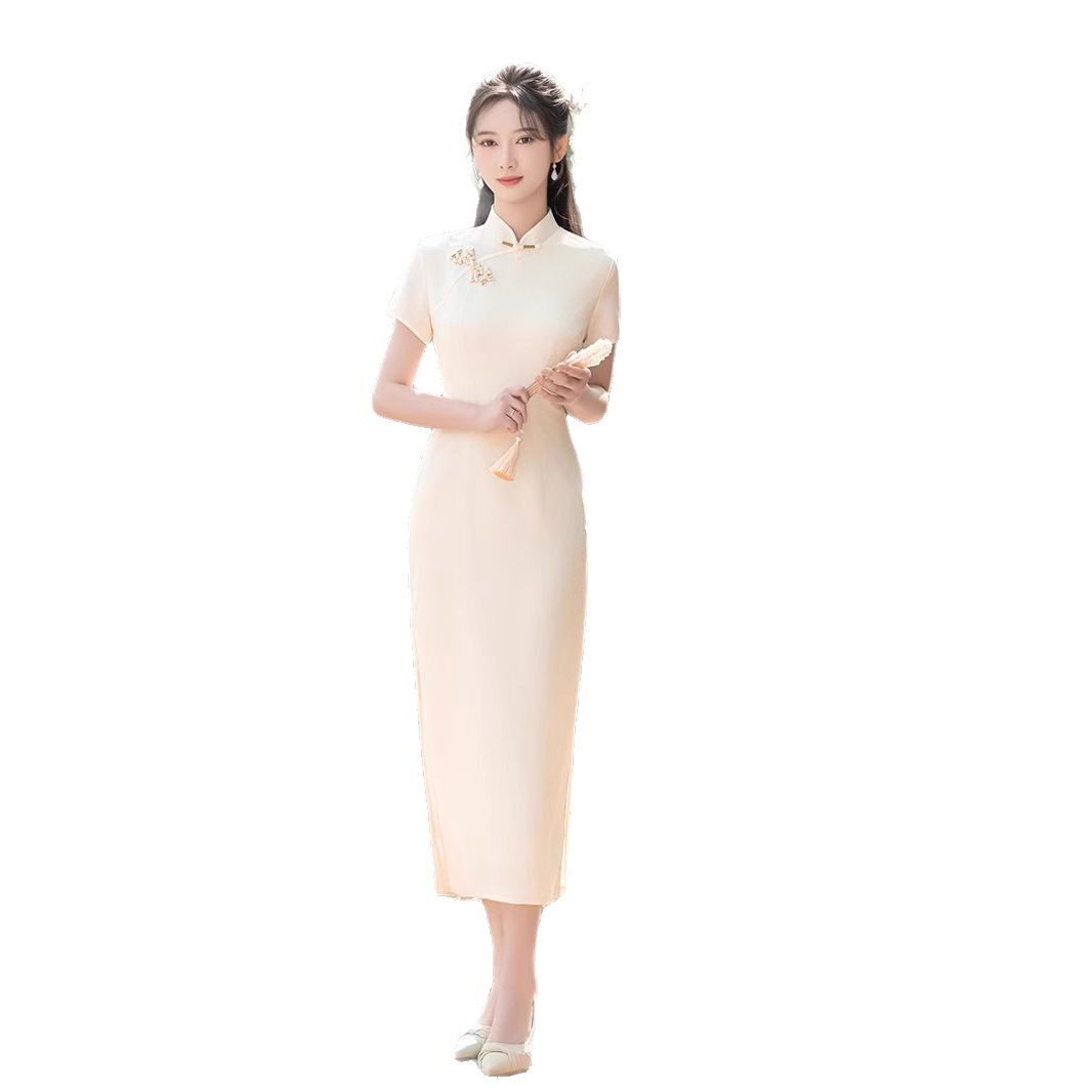 白色旗袍年轻款少女连衣裙2025新款夏季改良修身黑色新中式中长款