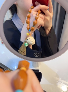 刻面橄榄核原创手持，手串有趣的竹根雕呱呱 绿檀扇子，m豆