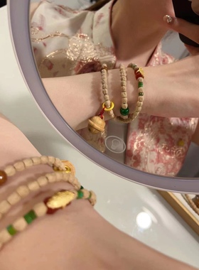 原创新款百香籽多圈手串手链搭配桃木铃铛 红玛瑙五条经腰珠