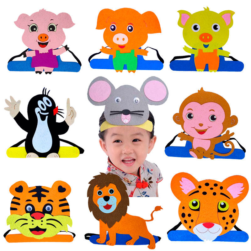 小动物帽子卡通动物头饰小猪鼹鼠老鼠头套幼儿园表演道具运动会帽