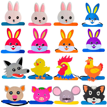 卡通动物头饰帽子小兔子小猪小鸡小猫老鼠鼹鼠头套幼儿园表演道具