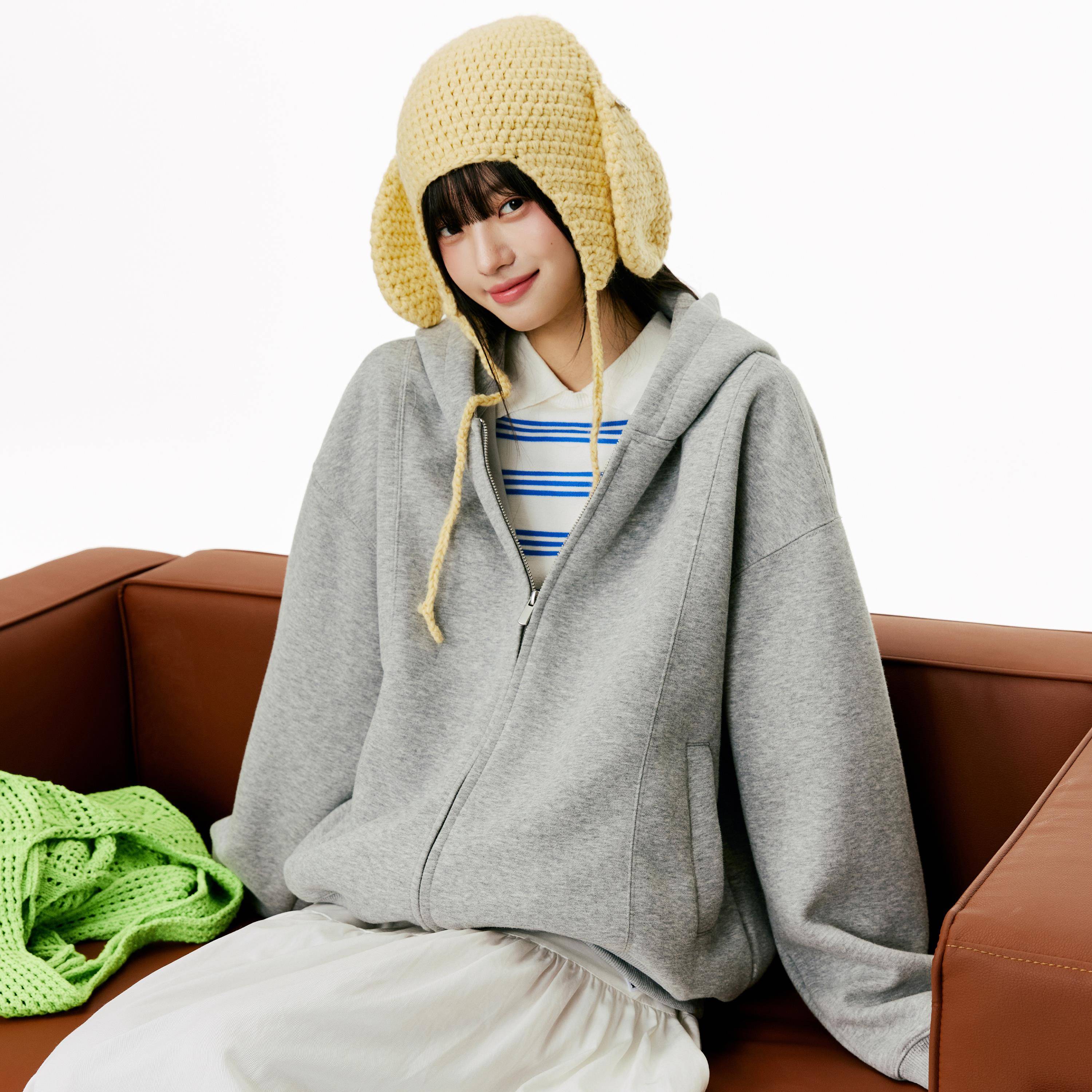 Burgenland灰色拉链连帽卫衣开衫女秋季韩系早秋宽松休闲薄款外套