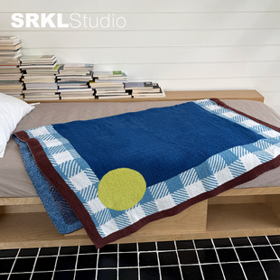SRKLstudio卡布里蓝复古格纹盖毯半边绒毛毯空调披肩午睡沙发毯子