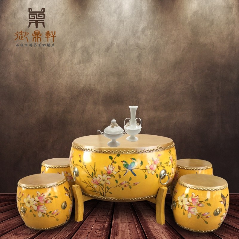 复古典茶桌椅实木茶台组合鼓茶几功夫圆形彩绘牛皮阳台小户型禅意|msdalam kategori perabot kediaman, beberapa kategori, meja teh - dari Buy2taobao.com untuk memberikan perkhidmatan ejen Taobao profesional membeli