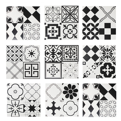 北欧黑白纹理300x300卫生间墙砖复古仿古小花砖浴室厨房阳台地砖