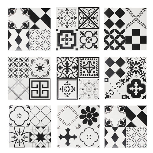 北欧黑白纹理300x300卫生间墙砖复古仿古小花砖浴室厨房阳台地砖