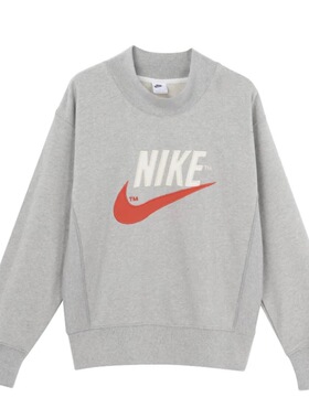 Nike 时尚潮流Logo刺绣运动圆领套头卫衣男款 浅灰色DM5274-050BL