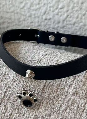 朋克甜酷叛逆小狗项圈女颈带猫爪皮革铆钉choker颈链朋克项链