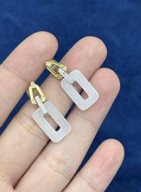 S925银和田玉耳钉-多样性发货-YSP金-A1576