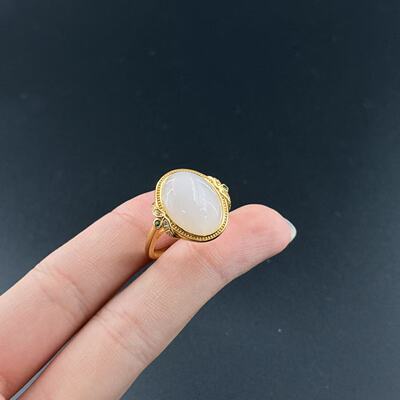 s925银和田玉戒指-约19*18*8mm-多样性发货-YSP金-A5311